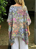 Women's Retro Floral Art Print Casual Cotton Long Shirt
