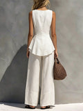 Women's Art Ruffle Stylish Casual Top And Pants Cotton Linen Two-piece Set