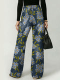 Elegant Floral Decorative Patterns Women's Casual Cotton Denim Pants