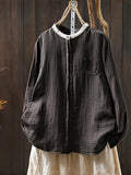 Women Spring Artsy Colorblock 100%Cotton Shirt