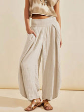 Women's Casual High-waisted Shirring Wide-leg Cotton Trousers