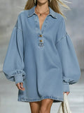 Women's Casual Lantern Sleeve Denim Dress