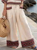 Women'S Casual V-Neck Printed Wide-Leg Pants Set