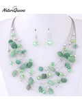 Bohemian Crystal Layered Necklace and Earrings Set