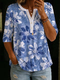 Bohemian Floral Print Henley Cotton T-shirt
