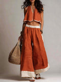Women's Sleeveless Loose-fit Casual Top And Wide-leg Pants Set