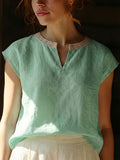 Women's Lace Trim Crew Neck Short-sleeve Top