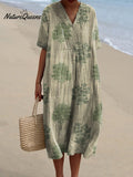 Women's Vintage Style Tree Repeat Pattern Printed Flowy Dress