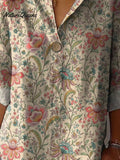 70s Style Vintage Floral Garden Printed Women's Casual Cotton Linen Shirt