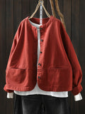 Women Winter Artsy Pure Color O-Neck 100%Cotton Shirt