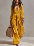 Women's Bohemian Vacation Style Yellow Linen Suit