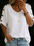 Women's V-neck Cotton-linen Button-up Shirt
