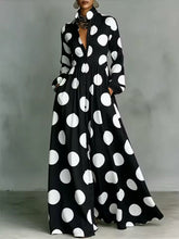 Women's Polka Dot Print Shirt-collar Long-sleeve Casual Loose A-line Dress