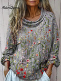 Women's Vintage Floral Art Print Casual Long Sleeve Comfortable Cotton Shirt
