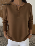 Women's Soft Solid Color Henley Collar Sweater Top