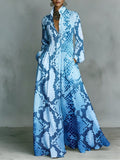 Snakeskin-print Stand-collar Single-breasted Long Shirt Dress