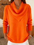 Elegant Retro Soft Triangle Neck Solid Color Sweater Top