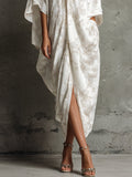 White & Beige Floral Print Kaftan Dress
