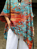 Women's Retro Art Print Casual Cotton Long Shirt