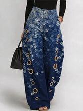 Women's Vintage Gradient Art Flowers Print Casual Fashion Cutout Jeans