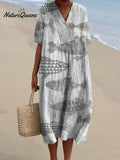 Women's Vintage Lovely Fish Art Print Flowy Dress