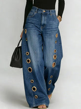 Women's Retro Stripe Print Casual Fashion Cutout Jeans
