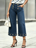 High-waisted, Gold-buttoned, Wide-leg Cropped Jeans