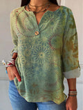 Women's Retro Floral Art Pattern Print Casual Cotton Linen Shirt
