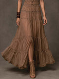 Bohemian-style Tiered Ruffle & Lace Slit Maxi Dress
