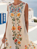 Women'S Round Neck Sleeveless Color-Block Printed Dress