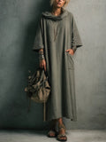 Loose And Cozy Linen-cotton Hooded Dress