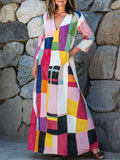 Women's Geometric Pattern Art Stylish Cotton Linen Maxi Dress