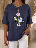 Women's Crew Neck Short Sleeve Casual Loose-fit Cotton T-shirt
