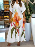 Women's V-neck Short-sleeve A-line Dress — Relaxed Fit With Placement Print