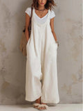 Women's Solid-color Cotton-linen Jumpsuit