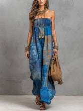 Women's Retro Pattern Art Casual Elastic Bust Stylish Comfortable Cotton Linen Jumpsuit