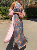 Women's Printed Satin Cardigan Dress Two-Piece Set