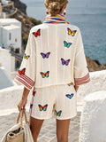 Women'S Casual Vacation Printed Loose Top, Shorts, And Scarf Set