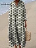 Women's Vintage Geometric Pattern Art Print Cotton Dress