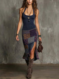 Women's Color-block Printed Spaghetti-strap Dress