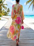 Women's Fashion Floral Art Print Casual Stylish Long Sleeve Comfortable Dress