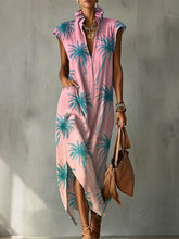 Gradient Palm Tree Decorative Pattern Women's No Sleeve Linen Cotton Dress