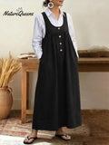 Women's Solid Color U-neck Sleeveless Casual Loose Cotton Vest Dress