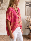 Boho Vintage Print V-neck Batwing Sleeve Shirt
