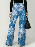 Vintage-style Elegant Floral Decorative Pattern Women's Denim Pants