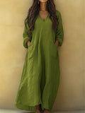 Women's Solid Color Art Print Casual Cotton Linen Dress