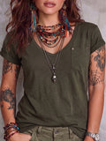 Casual Cozy V-neck Cotton T-shirt