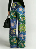 Women's Retro Flowers Pattern Printed Stylish Cutout Casual Denim Jeans