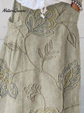 Women's Flowers And Leaves Art Pattern Print Linen Pocket Skirt