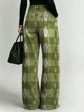 Women's Retro Geometric Patterns Printed Stylish Cutout Casual Denim Jeans